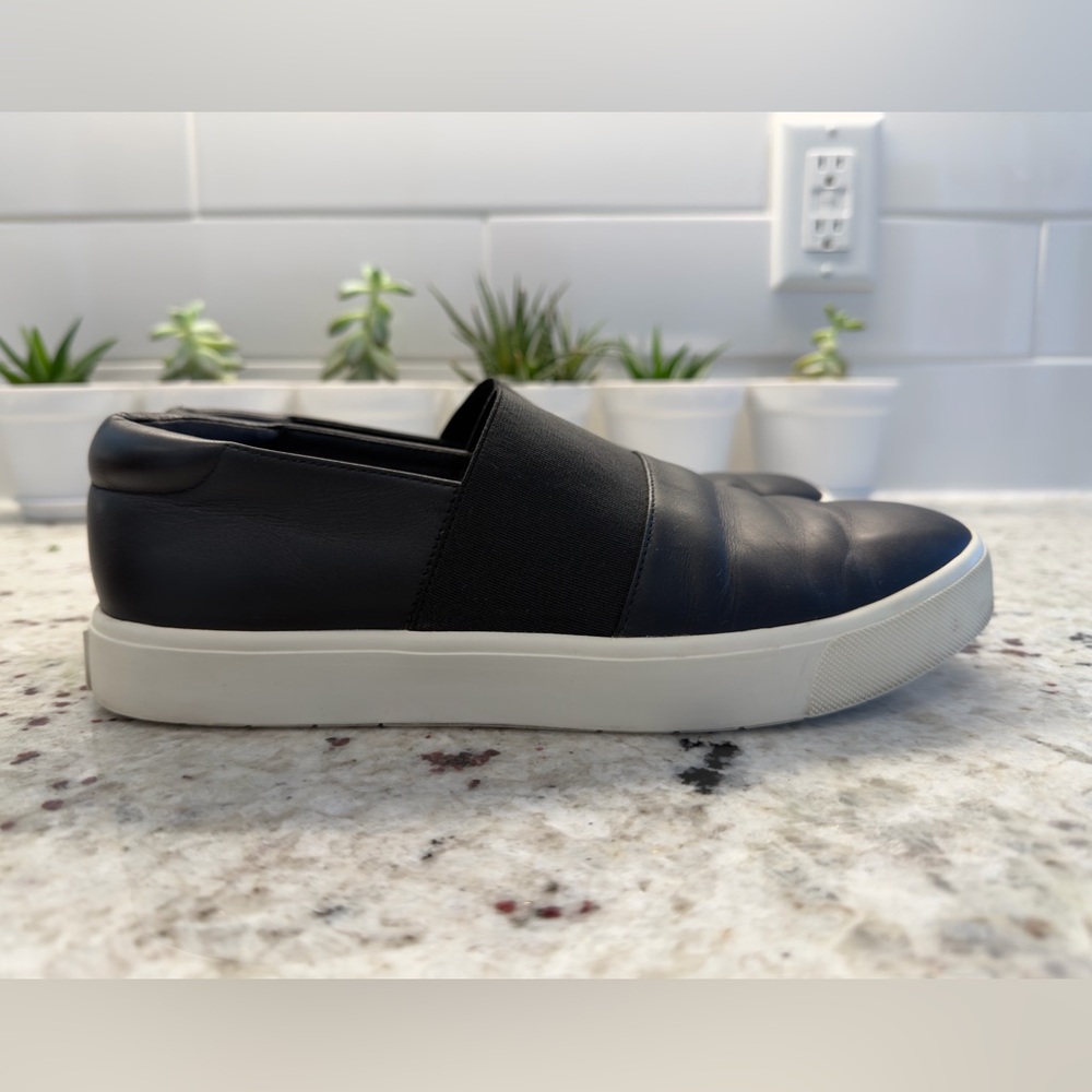Vince Black Leather Slip-On Sneakers w/ Elastic Band | Minimalist